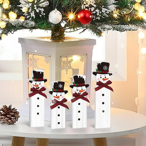 Wooden Snowman Joy Table Centerpiece Sign Winter Tiered Tray Home Decor - Picture 7 of 7